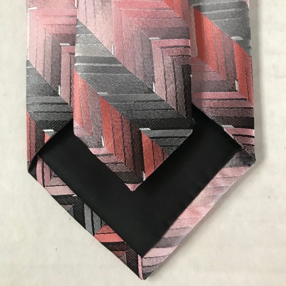 Tie Gray & Melon Geometric Pattern Polyester & Si… - image 6